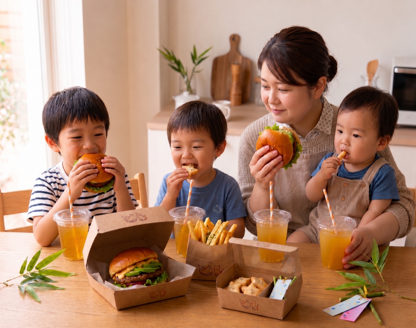 ハンバーガーを楽しむご家族